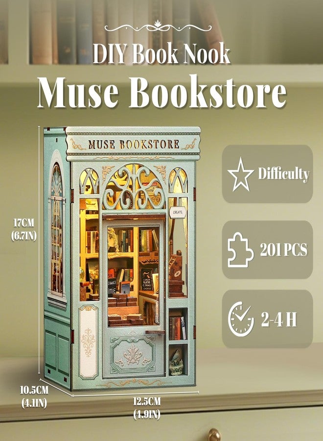 CUTEBEE DIY Book Nook Kit, Miniature House Kits for Adult and Teens, DIY Miniature Book Nook kit with Sensor Led Light, Gifts for Lovers and Family (Muse Bookstore) - Image 2