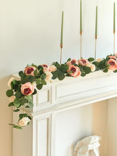 MISSPIN 2pcs Artificial Flowers Garland Spring Eucalyptus Garland Vintage Fake Flower Peony Rose Vine Greenery Decorative Wall Hanging Plant for Wedding Arch Door Arrangement Party Decor - Image 5