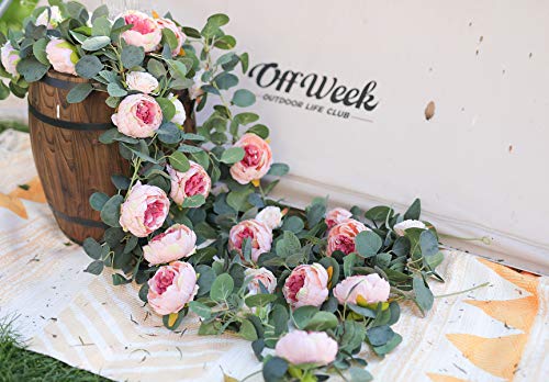 MISSPIN 2pcs Artificial Flowers Garland Spring Eucalyptus Garland Vintage Fake Flower Peony Rose Vine Greenery Decorative Wall Hanging Plant for Wedding Arch Door Arrangement Party Decor - Image 4
