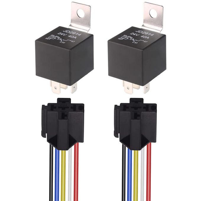 Gebildet 2pcs JD2914 Car Relay Harness 24V 40A 4 Pin SPDT 12AWG Harness Sockets with Builtin Diode for Automotive Truck Van Motorcycle Boat