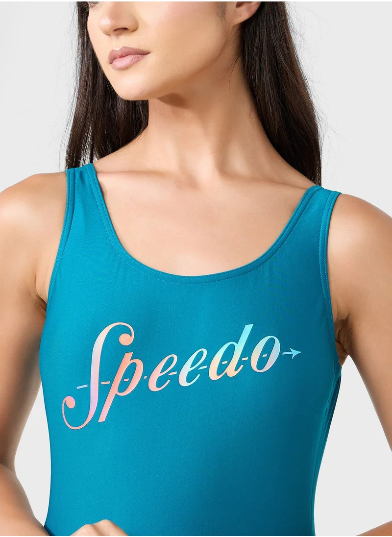 speedo Logo Deep U Back One Piece