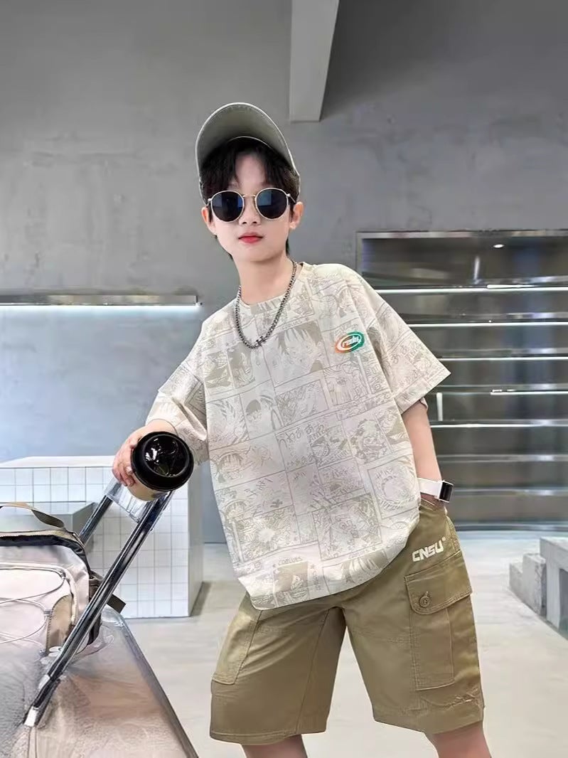 Children'S Wear Boys Summer Short-Sleeved T-Shirt Style Mid-Large Children'S Western Style Boys Fashionable Summer Casual Cartoon T - Image 3