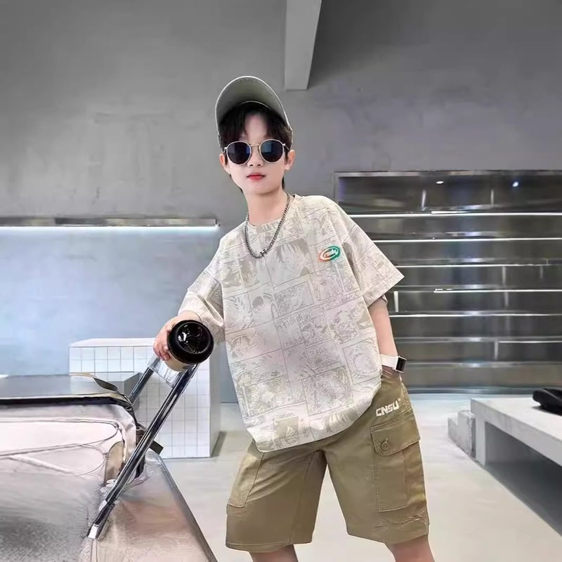 Children'S Wear Boys Summer Short-Sleeved T-Shirt Style Mid-Large Children'S Western Style Boys Fashionable Summer Casual Cartoon T - Image 1