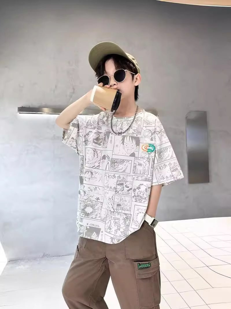 Children'S Wear Boys Summer Short-Sleeved T-Shirt Style Mid-Large Children'S Western Style Boys Fashionable Summer Casual Cartoon T - Image 4