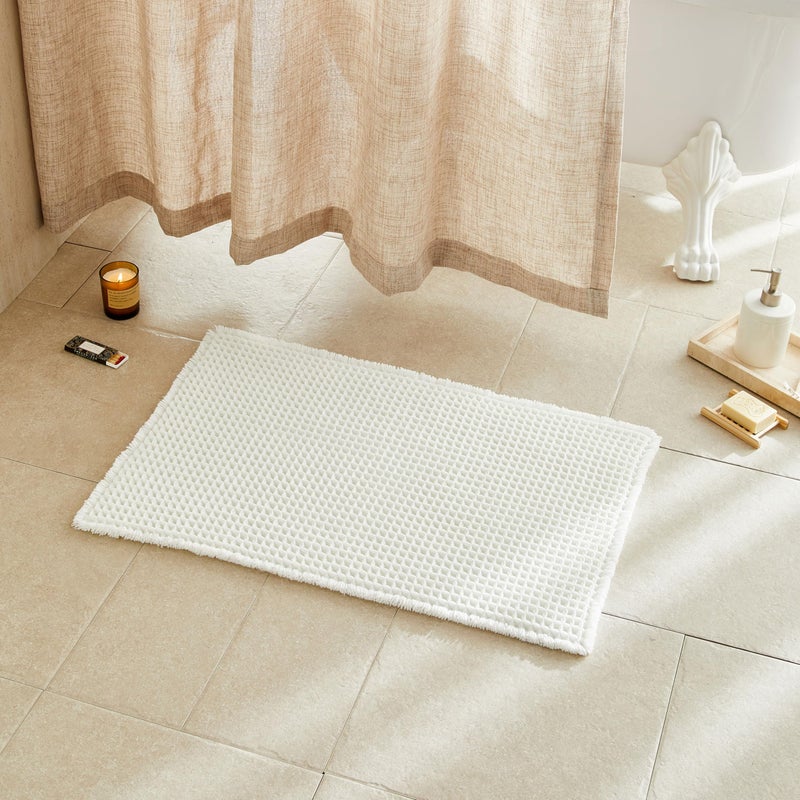 TYUU Cream White Bathroom Rugs Waffle Bath Mat Non Slip Washable Super Absorbent Quick Dry Boho Farmhouse Bathroom Decor 24x16 Cream White