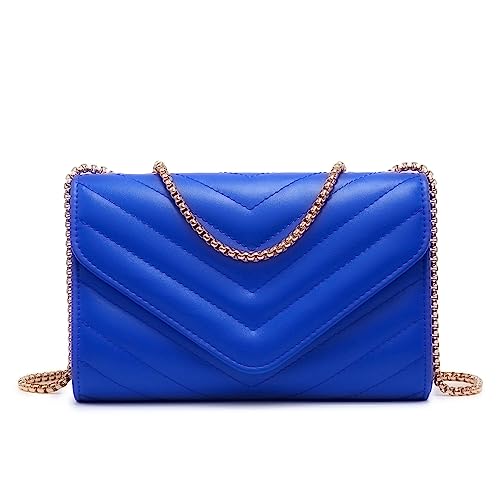 Dasein Women Small Quilted Crossbody Bags Stylish Designer Evening Bag Clutch Purses and Handbags with Chain Shoulder Strap (Royal Blue) - Image 1