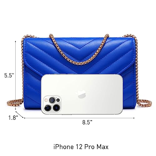Dasein Women Small Quilted Crossbody Bags Stylish Designer Evening Bag Clutch Purses and Handbags with Chain Shoulder Strap (Royal Blue) - Image 4