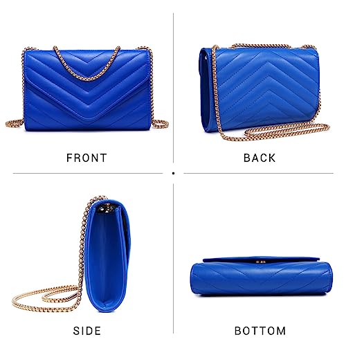 Dasein Women Small Quilted Crossbody Bags Stylish Designer Evening Bag Clutch Purses and Handbags with Chain Shoulder Strap (Royal Blue) - Image 3