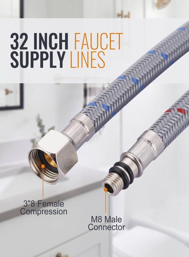 WOWOW Faucet Supply Lines, 32" Bathroom Sink Faucet Hose, Braided Nylon cUPC Supply Lines 3/8" Female Compression Thread × M8 Male Connector,Stainless Steel Braided Supply Line(1 Pair) - Image 3