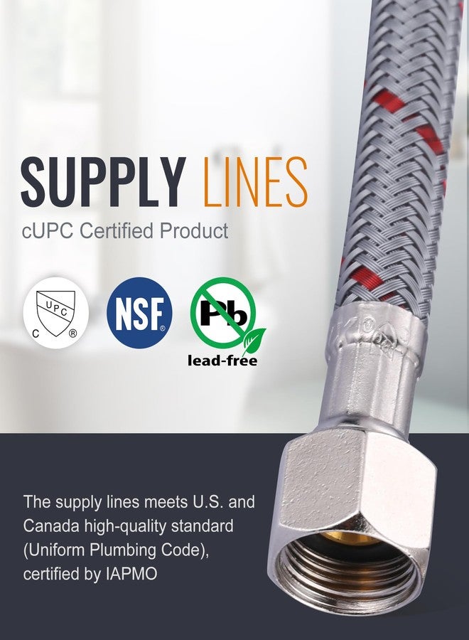 WOWOW Faucet Supply Lines, 32" Bathroom Sink Faucet Hose, Braided Nylon cUPC Supply Lines 3/8" Female Compression Thread × M8 Male Connector,Stainless Steel Braided Supply Line(1 Pair) - Image 4