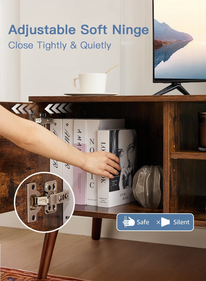 يانارا طاولة وتلفزيون لمقاس 55-60 بوصة - مركز ترفيهي بستايل منتصف القرن الحديث مع خزانة تخزين، مفصلات قابلة للتعديل، وحدة تحكم خشبية للغرفة المعيشة، بني، 136x48x40 سم - Image 4