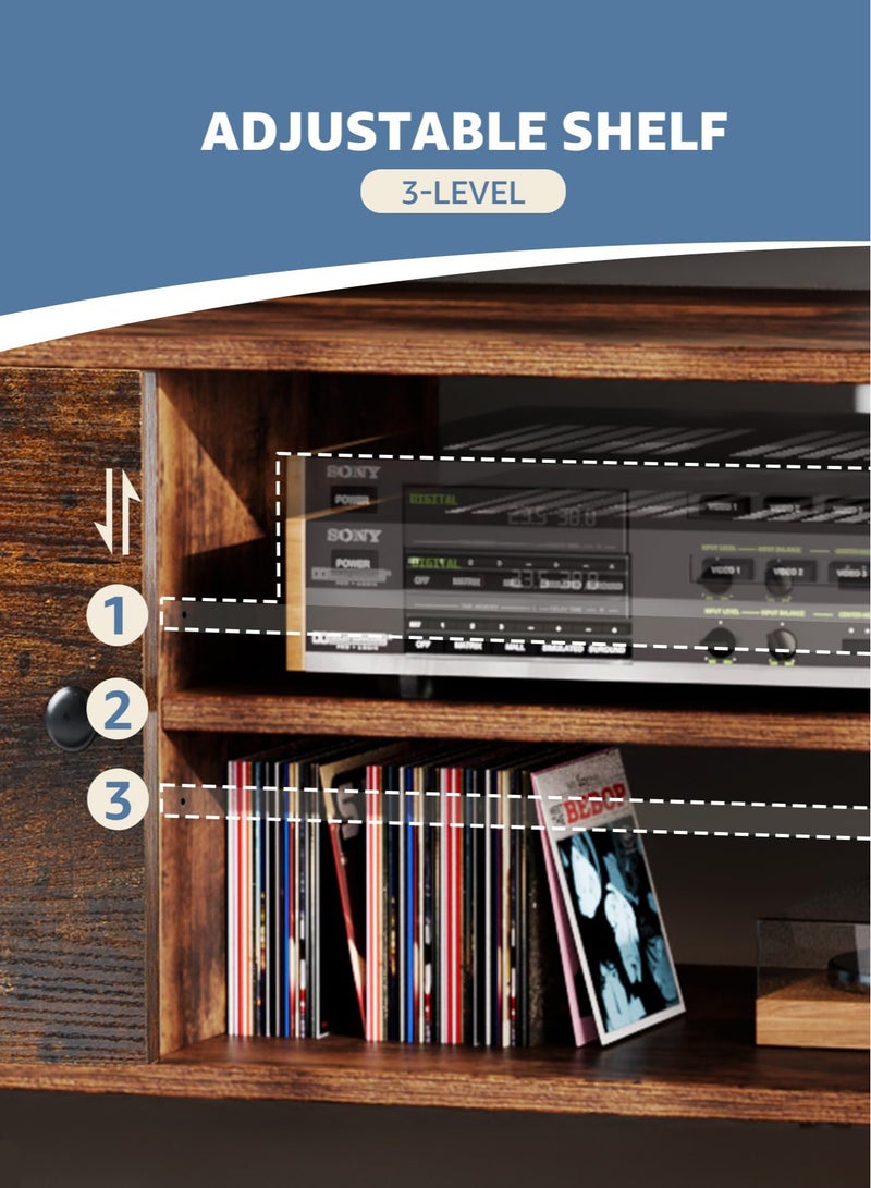 يانارا طاولة وتلفزيون لمقاس 55-60 بوصة - مركز ترفيهي بستايل منتصف القرن الحديث مع خزانة تخزين، مفصلات قابلة للتعديل، وحدة تحكم خشبية للغرفة المعيشة، بني، 136x48x40 سم - Image 3