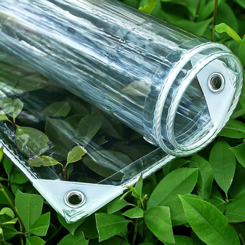 ZGLCQSGY ZGLCQSGY Clear Tarps Heavy Duty Waterproof 10x10ft Clear PVC Tarp 14mil Thickened Tear Resistant Clear Tarps with Grommets for Patio Garden Plant Cover Shed Cloth 