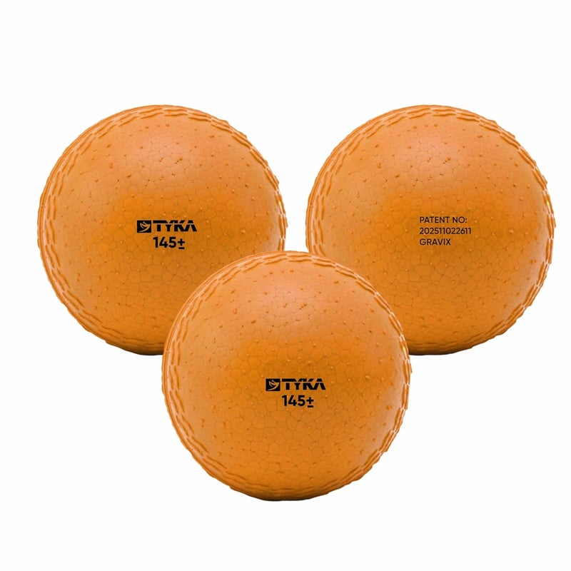 TYKA Cricket Ball Heavy Gravix Moisture Resistant 145± GMS - Eco-Friendly Training Ball | All Weather Durable Performance | True Bounce, Engineered Power (All Levels) Pack of 3 (Yellow) - Image 2