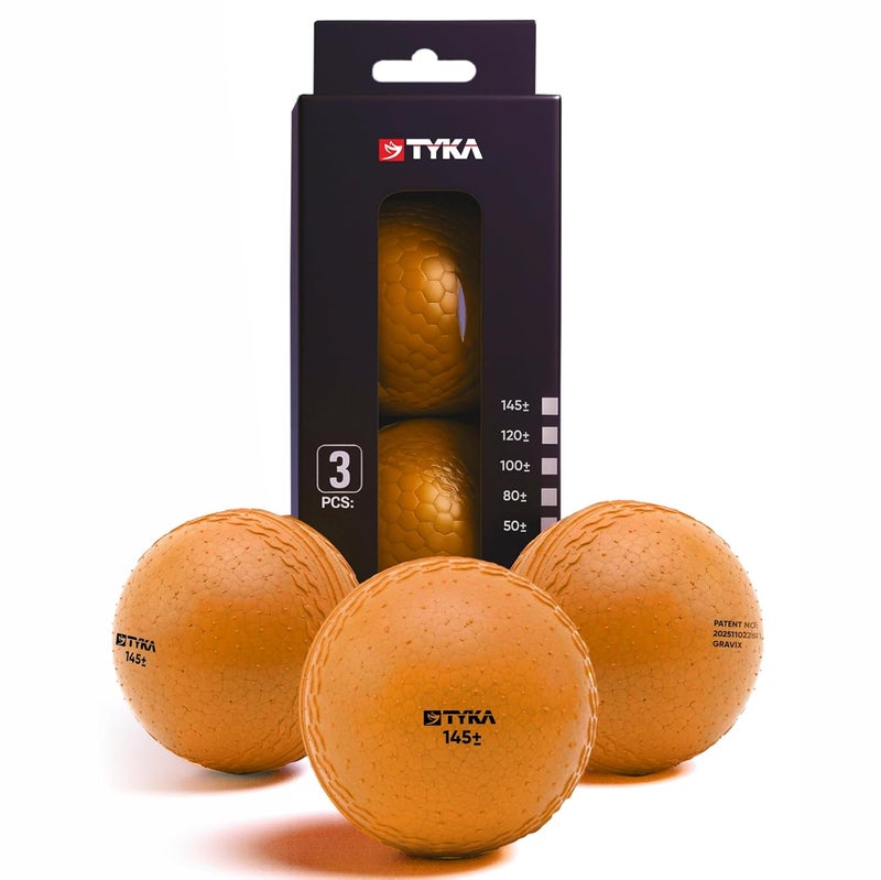 TYKA Cricket Ball Heavy Gravix Moisture Resistant 145± GMS - Eco-Friendly Training Ball | All Weather Durable Performance | True Bounce, Engineered Power (All Levels) Pack of 3 (Yellow) - Image 1