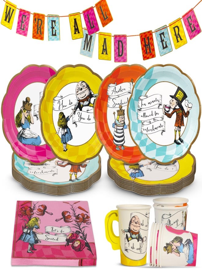 Talking Tables | Alice in Wonderland Party Decorations for 16 Guests | Mad Hatter Onderland 1st First Birthday Afternoon Tea Party Supplies Reversible Bunting Paper Plates Napkins Cups Table Cover - Image 1