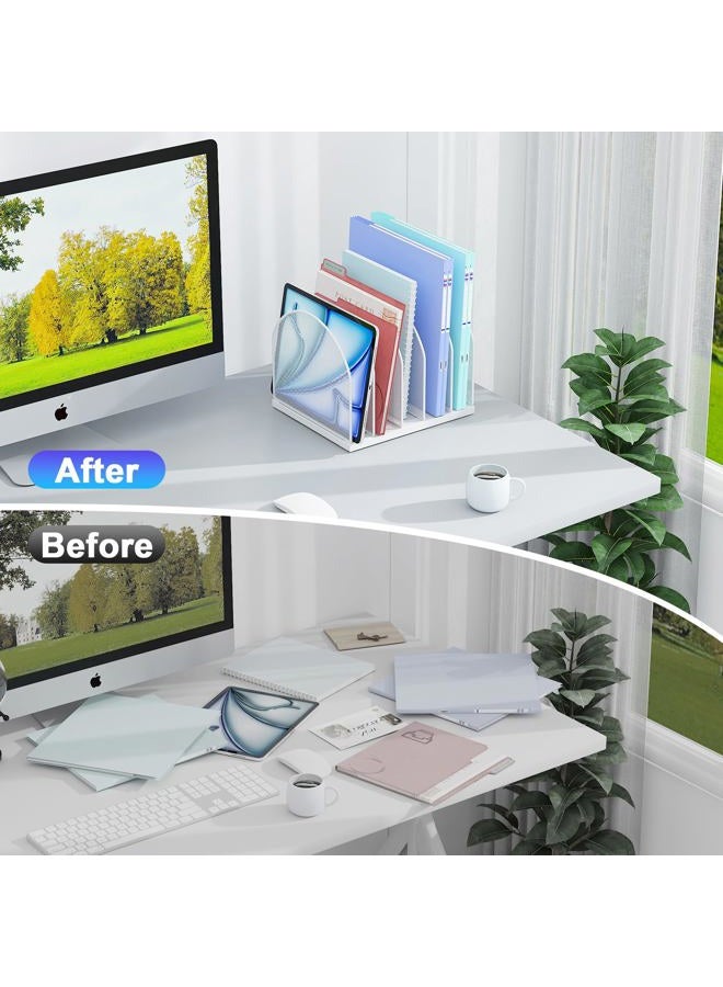 gianotter Desktop File Organizer, Desk Organizer with 5 Compartments, Paper Organizer for Desk, Workspace Organizers for Office Supplies (White) - Image 2