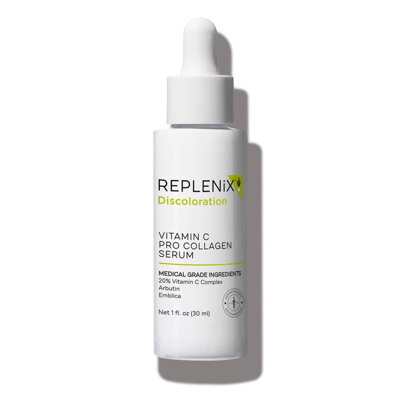 Replenix Vitamin C Pro Collagen Serum Brightening AntiAging Face Treatment with MedicalGrade Antioxidants for Skin Discoloration 1 fl oz