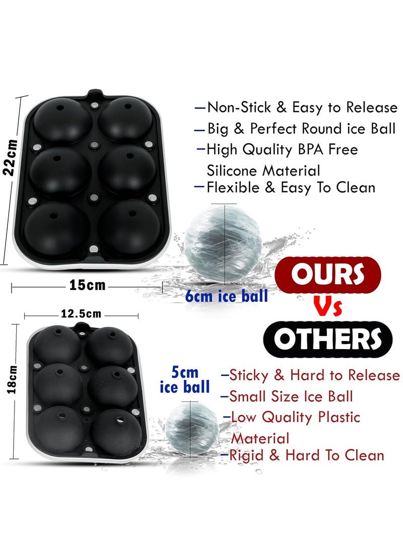 Karp KARP Premium Imported Ice Ball Maker | Silicone 6 Cavity Easy Release 6Cm Round Whiskey Mould with Lid & Funnel for Cocktail & Bourbon - (Color-Black, Weight-300Grams)  - Image 3