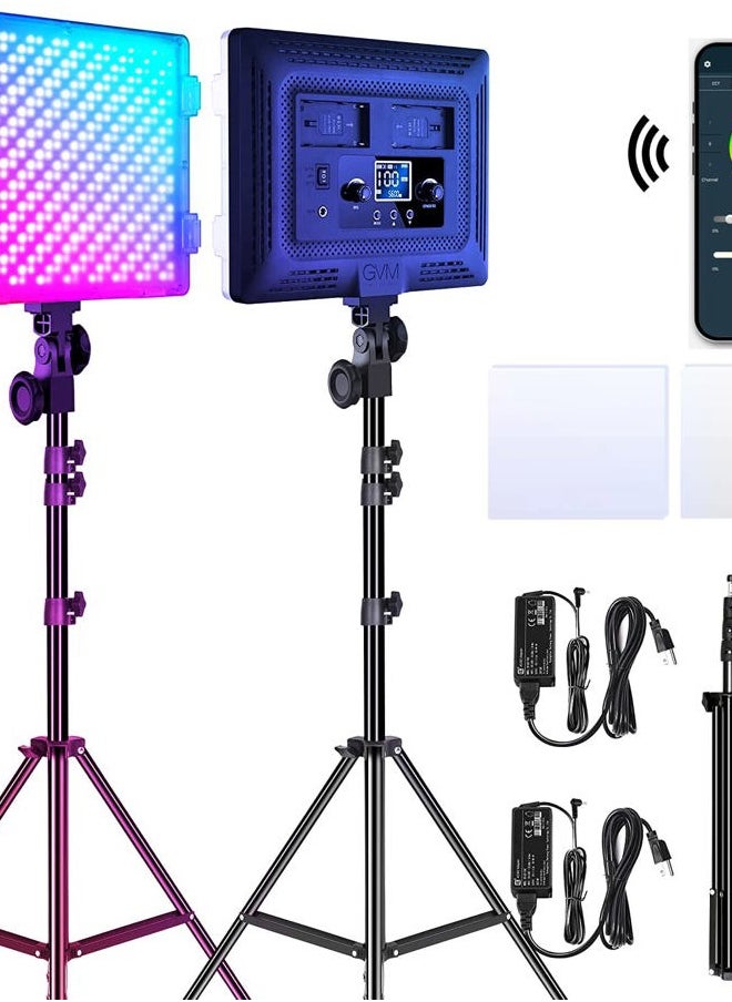 GVM Great Video Maker GVM RGB LED Video Lights Photography Lighting Kit, 50W Bi-Color 3200K-5600K Studio Lights, 2-Packs 672 Led Beads APP Control Film Lights Panels for Videography/Streaming/Gaming/YouTube CRI 97+  - Image 1