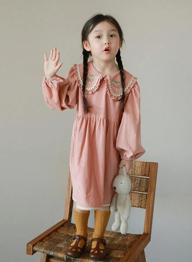 Take Two  Girls Pink Embroidered Collar Long Sleeve Dress for Women | Best Price UAE