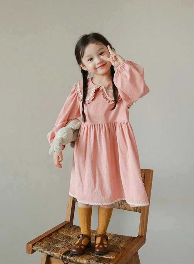 Take Two  Girls Pink Embroidered Collar Long Sleeve Dress for Women | Best Price UAE