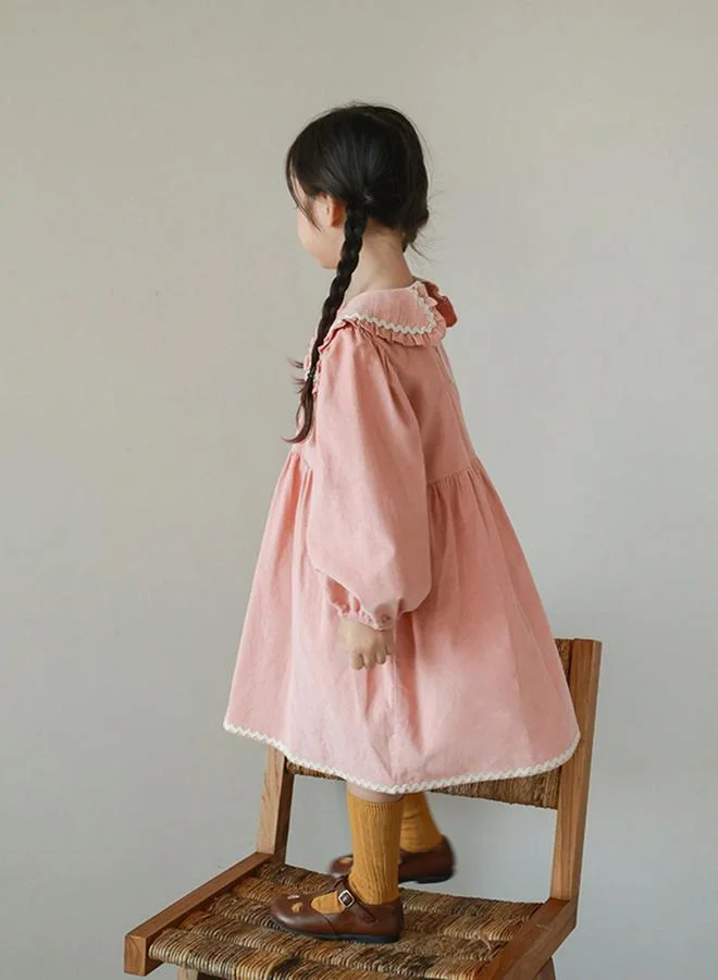 تايك تو فستان بأكمام طويلة وياقة مطرزة للأطفال