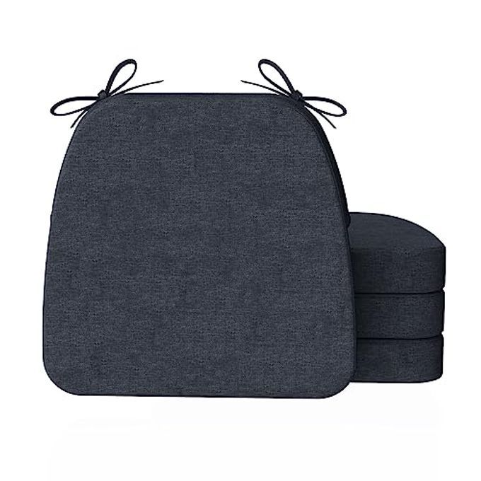 DSHAPED CHAIR CUSHIONS 2 THICK DINING CHAIR PADS WITH TIES AND REMOVABLE MACHINEWASHABLE COVER 17 X 16 SET OF 4 CHARCOAL GRAY