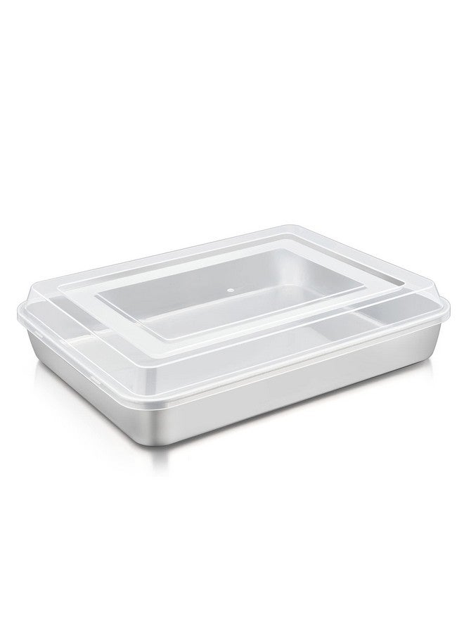 TeamFar Lasagna Pan with Lid, 12⅖’’ x 9¾’’ x 2’’, Stainless Steel Rectangular Baking Cake Pan, Heavy Duty & Non-Toxic, Deep & Visible, Brushed Finish & Dishwasher Safe- (1 Pan+1 Lid) - Image 1