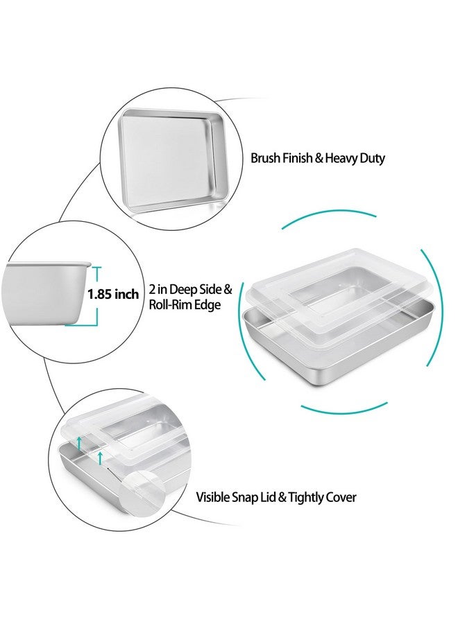 TeamFar Lasagna Pan with Lid, 12⅖’’ x 9¾’’ x 2’’, Stainless Steel Rectangular Baking Cake Pan, Heavy Duty & Non-Toxic, Deep & Visible, Brushed Finish & Dishwasher Safe- (1 Pan+1 Lid) - Image 3