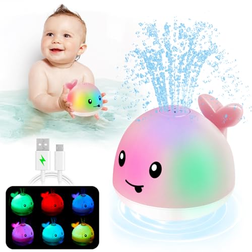 ANGGIKO Baby Girl Bath Toys Easter Basket Stuffers for Babies 1 Year Old Girl Gift Toddler Bath Toys for Kids Ages 13 Light Up Whale Bath Toy Sprinkler Baby Toy 61218 Months Bathtub Fountain Toy - Image 1