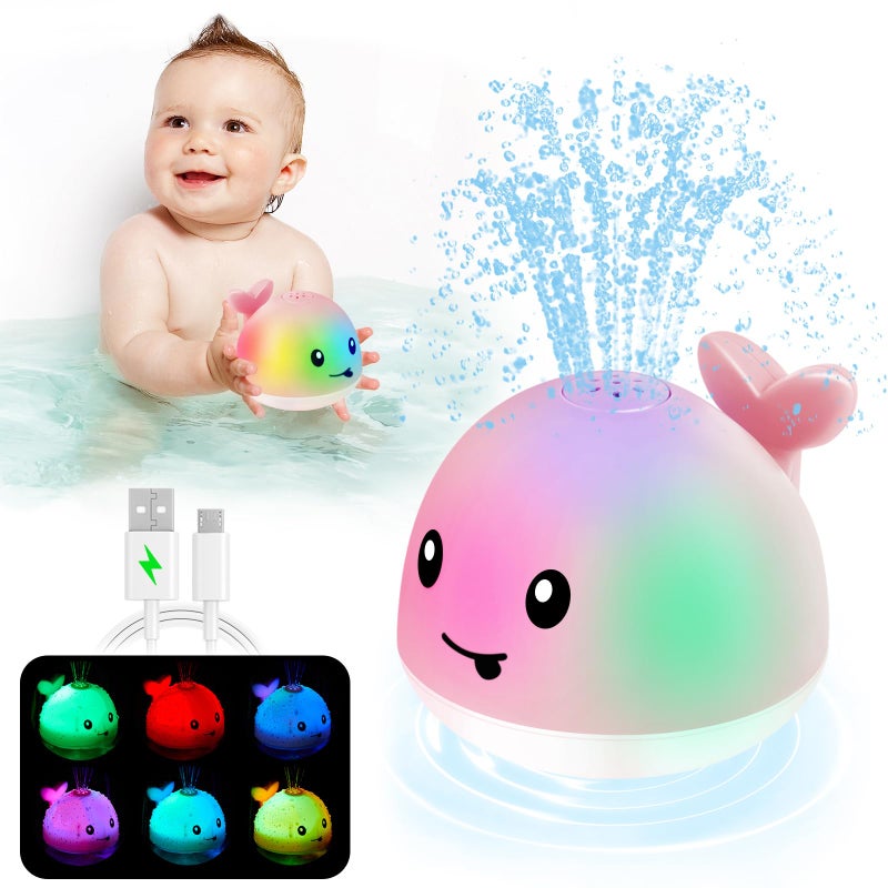 ANGGIKO Baby Girl Bath Toys Easter Basket Stuffers for Babies 1 Year Old Girl Gift Toddler Bath Toys for Kids Ages 13 Light Up Whale Bath Toy Sprinkler Baby Toy 61218 Months Bathtub Fountain Toy - Image 2