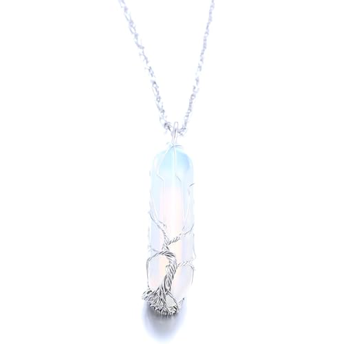 Halukakah Moonstone Necklace - LUNARLOVE - Handmade Platinum Plated Winding Tree of Life Wire, Natural Crystal Hexagonal Shape Pendant and 20" Chain, Gift for Her - Image 4