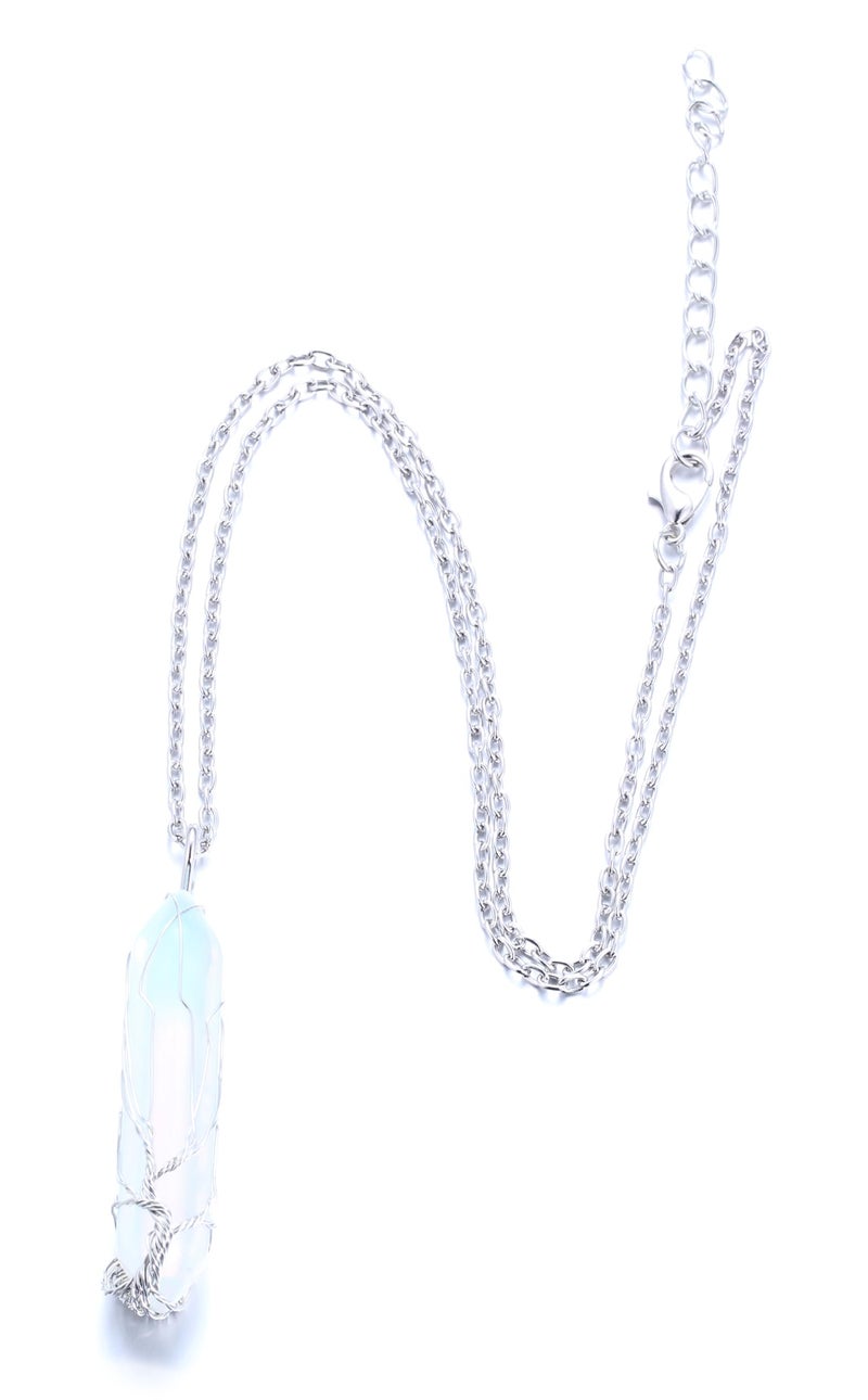 Halukakah Moonstone Necklace - LUNARLOVE - Handmade Platinum Plated Winding Tree of Life Wire, Natural Crystal Hexagonal Shape Pendant and 20" Chain, Gift for Her - Image 5