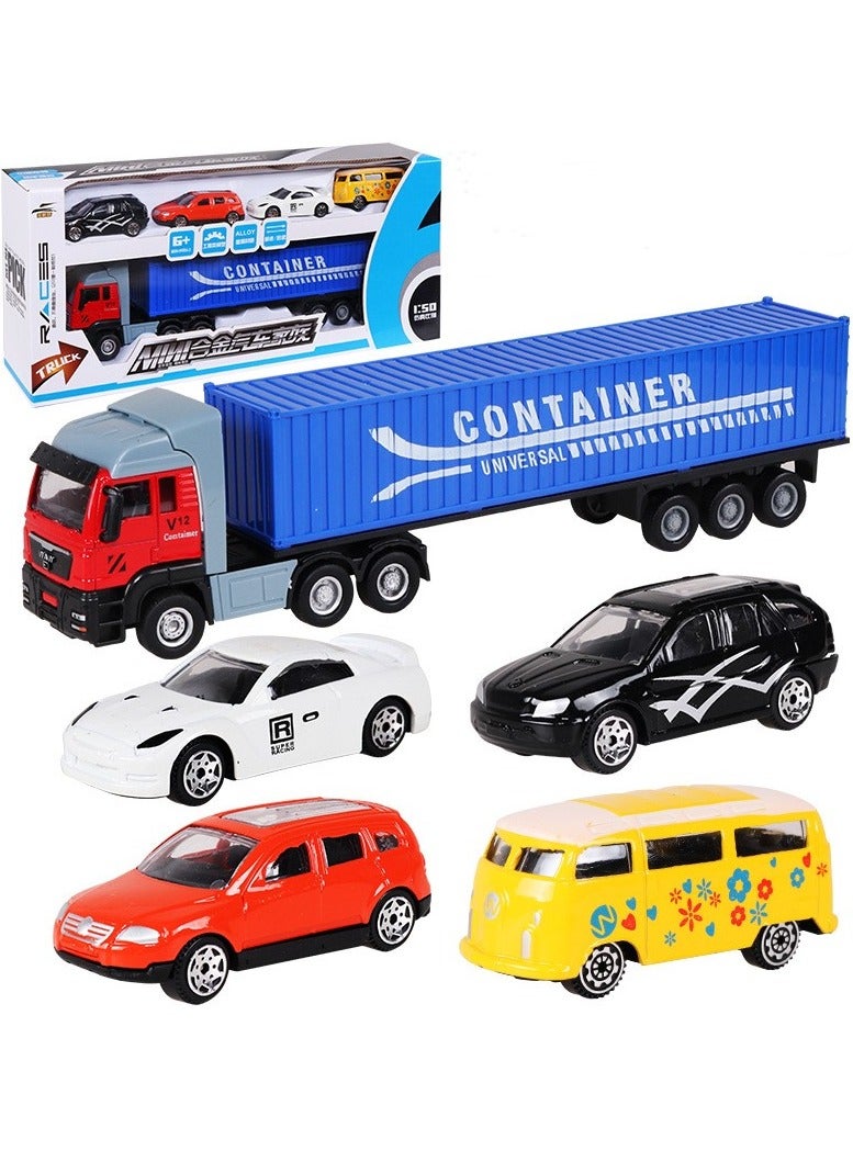 Toy Box Diecast Container Truck With 4 Pullback Cars Toys Platyset For Kids  - Image 1