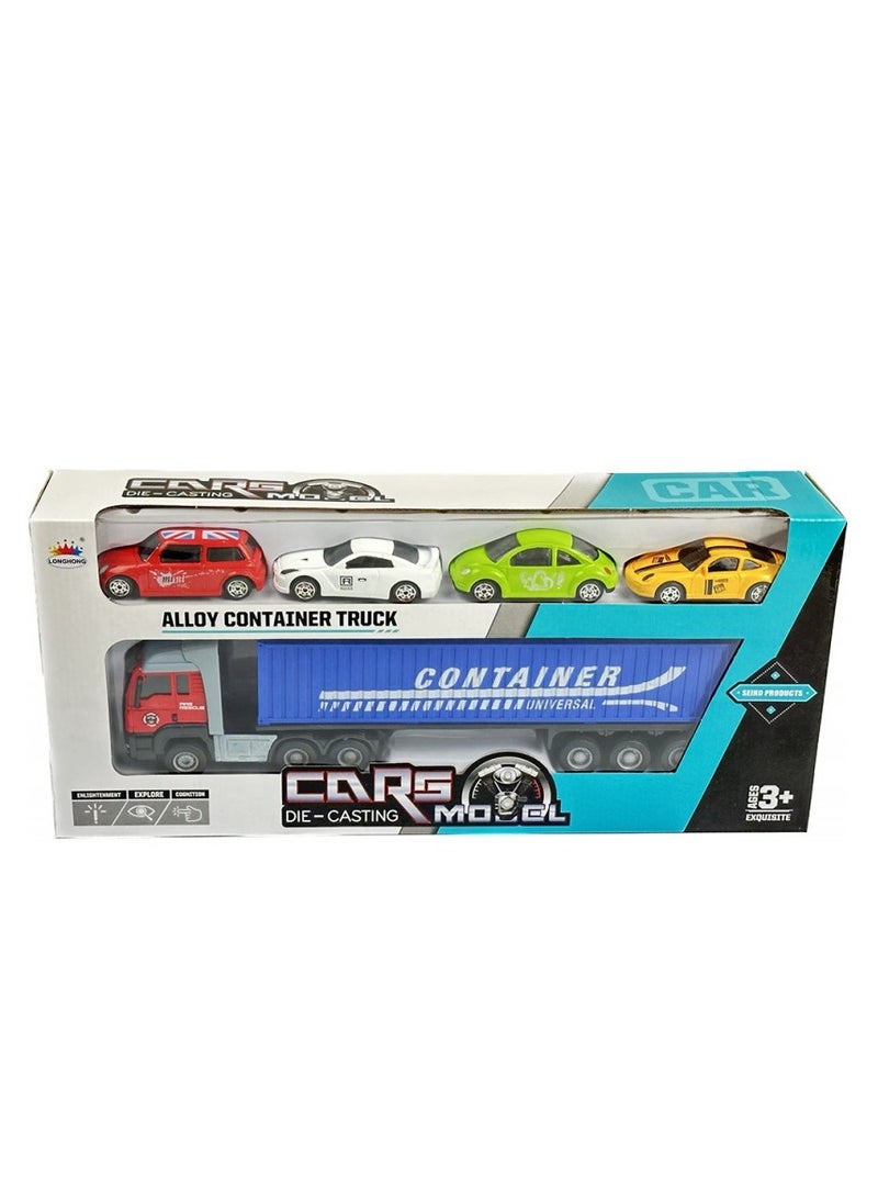 Toy Box Diecast Container Truck With 4 Pullback Cars Toys Platyset For Kids  - Image 2
