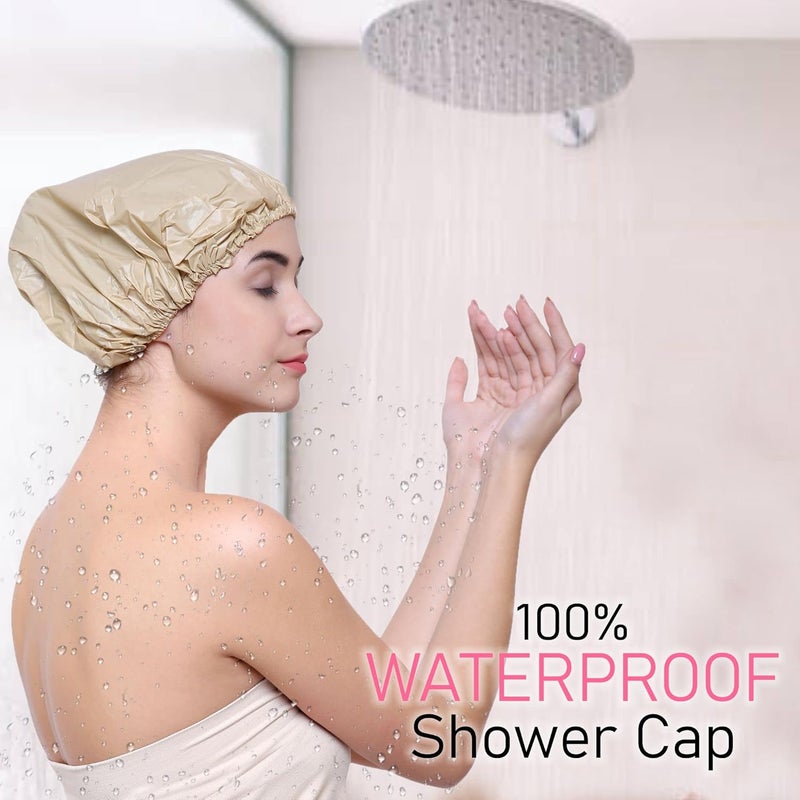 Old Tree Reusable Shower Cap Pack of 3  Waterproof Elastic FreeSize Premium Bath Caps for Hotel Spa Salon  Bathroom  Lightweight  Comfortable Shower Caps for Women  Men Assorted Colors - Image 3