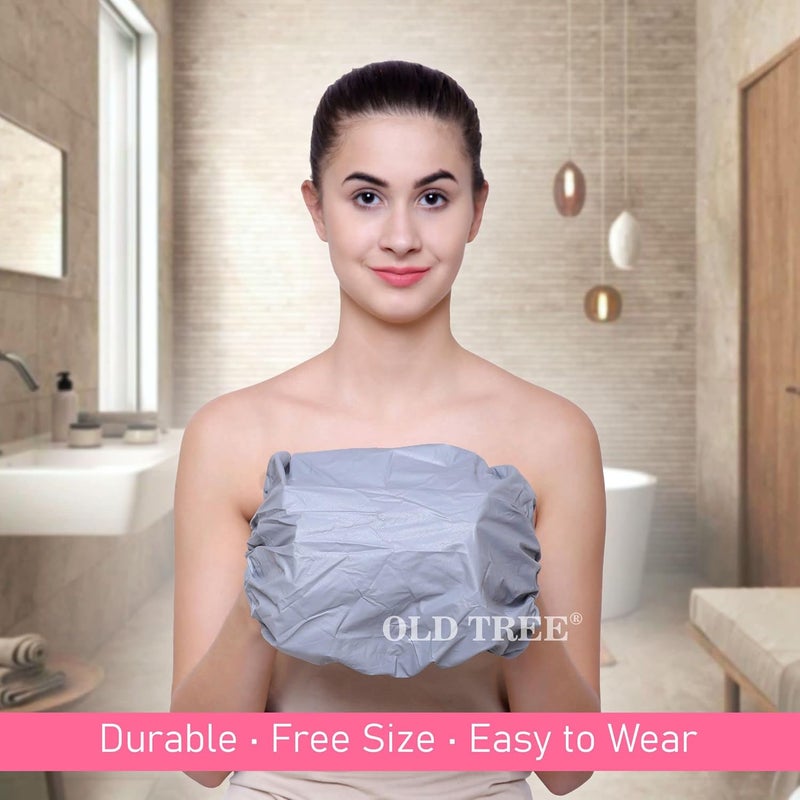 Old Tree Reusable Shower Cap Pack of 3  Waterproof Elastic FreeSize Premium Bath Caps for Hotel Spa Salon  Bathroom  Lightweight  Comfortable Shower Caps for Women  Men Assorted Colors - Image 4