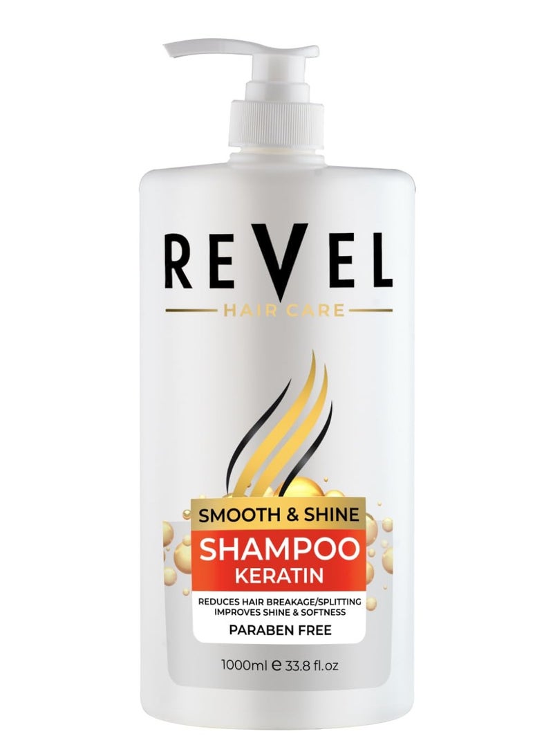 Revel شامبو كيراتين للعناية بالشعر من ريفيل 1000 مل، مضاد لتساقط الشعر، ينعم الشعر ويمنحه لمعانًا، يقلل من التقصف، للرجال والنساء، شامبو، خالٍ من البارابين والكبريتات، لجميع أنواع الشعر - Image 1