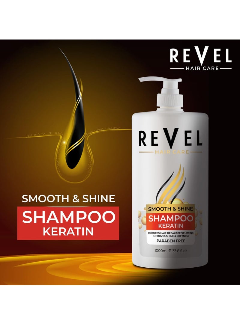 Revel شامبو كيراتين للعناية بالشعر من ريفيل 1000 مل، مضاد لتساقط الشعر، ينعم الشعر ويمنحه لمعانًا، يقلل من التقصف، للرجال والنساء، شامبو، خالٍ من البارابين والكبريتات، لجميع أنواع الشعر - Image 3