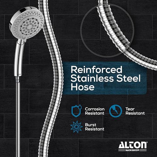ALTON SHR22365 ABS, 5-INCH, 8-Function Hand Shower with 1.5 Meter Flexible Shower Hose Pipe and Wall Hook, Chrome Finish - Image 3