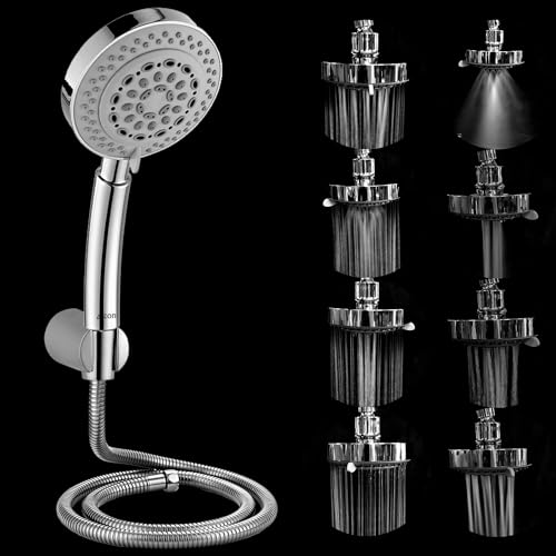 ALTON SHR22365 ABS, 5-INCH, 8-Function Hand Shower with 1.5 Meter Flexible Shower Hose Pipe and Wall Hook, Chrome Finish - Image 1