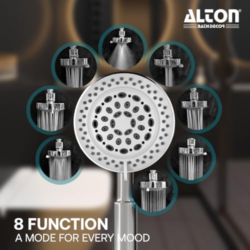 ALTON SHR22365 ABS, 5-INCH, 8-Function Hand Shower with 1.5 Meter Flexible Shower Hose Pipe and Wall Hook, Chrome Finish - Image 2