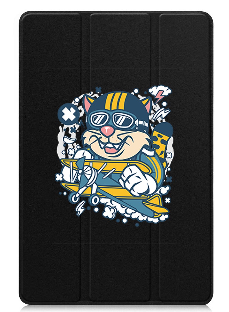 Theodor Protective Flip Case For OnePlus Pad 2 (2024) & OnePlus Pad Pro (2024) With Trifold Stand Auto Wake Sleep Shockproof Cover cat on plane - Image 1