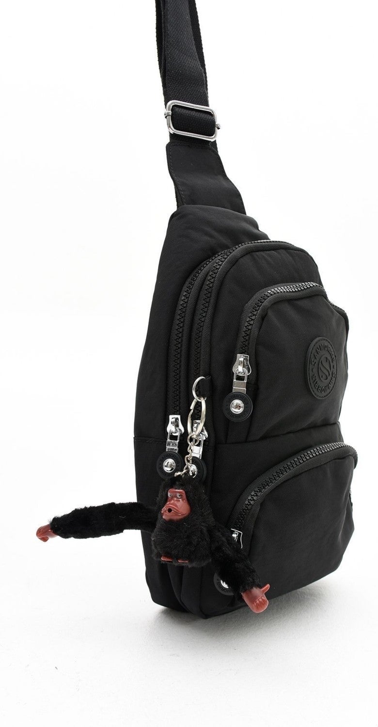 Sanmorris Unisex Crinkle Fabric Water Resistant Crossbody Shoulder and Chest Bag in Black Color  - Image 5