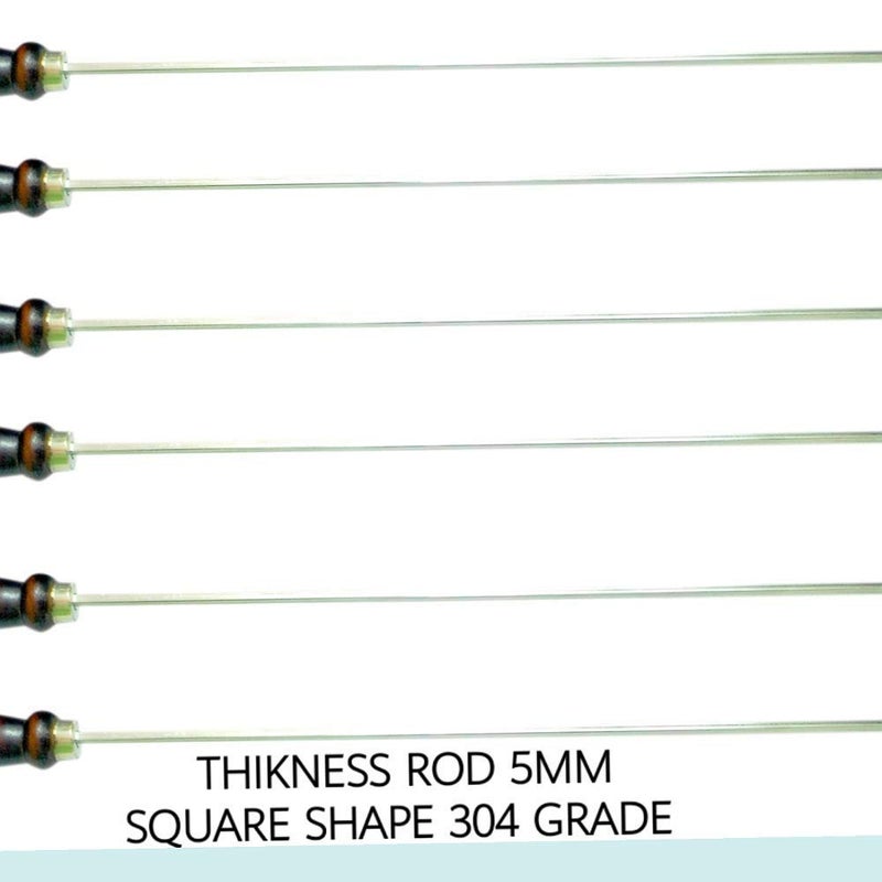 BTR BHARAT SKEWERS 20 INCH ROD 4 INCH HARDWOOD HENDLE {HOTEL WERE THICKNESS 5 MM SQUARE SHAPE HEAVY DUTY /Kabab Seekh stainless Steel Barbeque Grilling Stick, for KABAB/Paneer Tikka (Pack of 6 Pieces) HARWOOD SHEESHAM HANDLE FULL LENGTH 24 INCH ) - Image 4