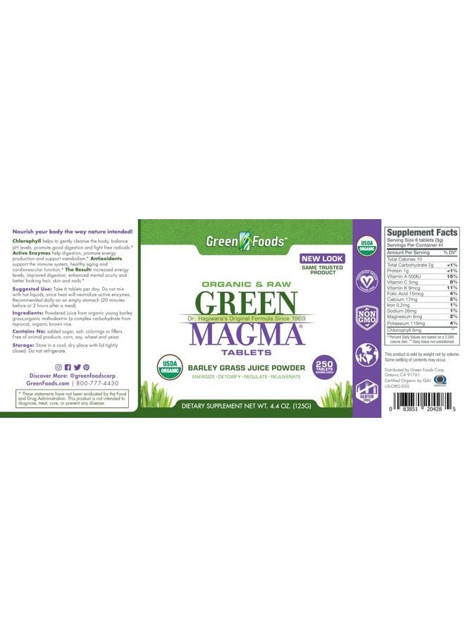 Green Foods Original Green Magma Barley Grass Nutritional Supplement, 250 Tablets (500mg Ea) Certified Organic  - Image 4