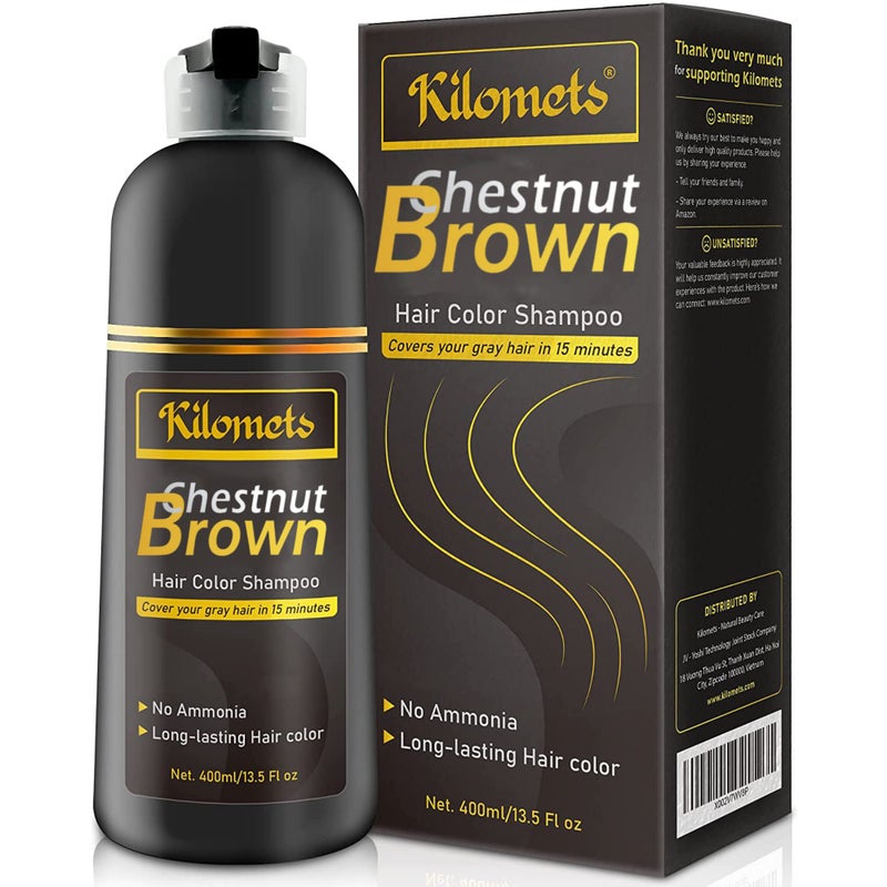 KILOMETS CHESTNUT BROWN Hair Dye Shampoo 3 IN 1- Hair Color Shampoo Grey Coverage in Minutes Ammonia Free Instant Coloring Gift for Mom Dad - Image 5