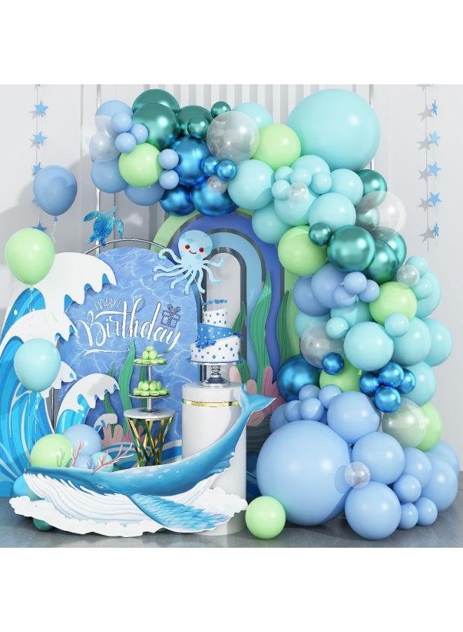 Daytoyz Under the Sea Balloon Arch, Pastel Blue Teal Lime Green Balloon Garland with Metallic Balloons, Blue Green Balloon Garland for Girls Boys Ocean Shark Theme Birthday Party Baby Shower Decor - Image 1
