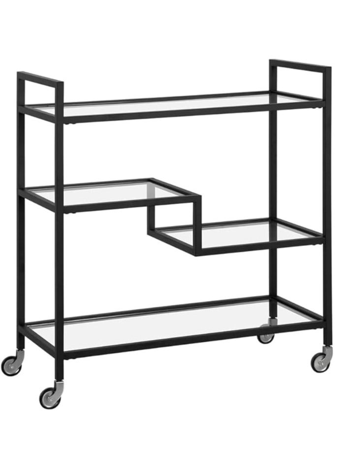LINGWEI Metal Serving Trolley with Clear Glass Shelves Pre Assembled Utility Cart For Kitchen Restaurant & Hospital Heavy Duty 1.3cm Thick Metal Frame - Image 1